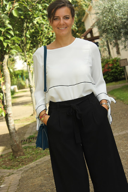 total look zara, jupe-culotte, sac vert, manchette hipanema les petites bulles de mavie