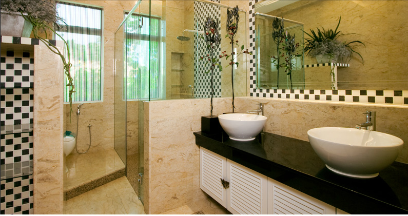 Bathroom With High Quality Marbles And Tiles