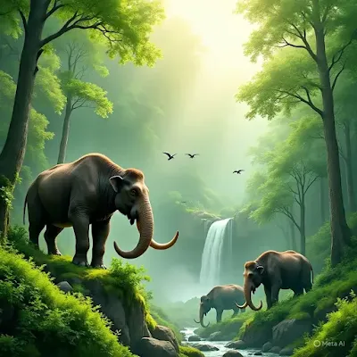 Mammoth wandering in forest