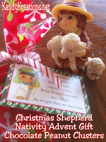 Celebrate with the Christmas shepherd as you count down to Christmas with this Nativity advent gift idea.  Give a nativity character and sweet treat each day to help bring a little Christ into Christmas. Day 8 is the last of the Christmas shepherds and his chocolate sheep patties Christmas candy. #nativity #christmas #advent #bagtopper #countdown #diypartymomblog