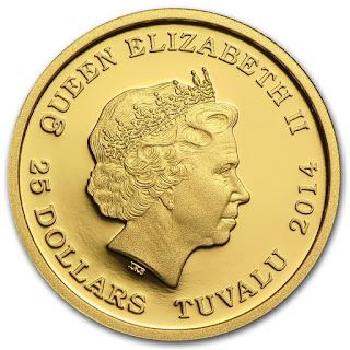 Tuvalu 25 Dollars Gold Coin 2014 Queen Elizabeth II