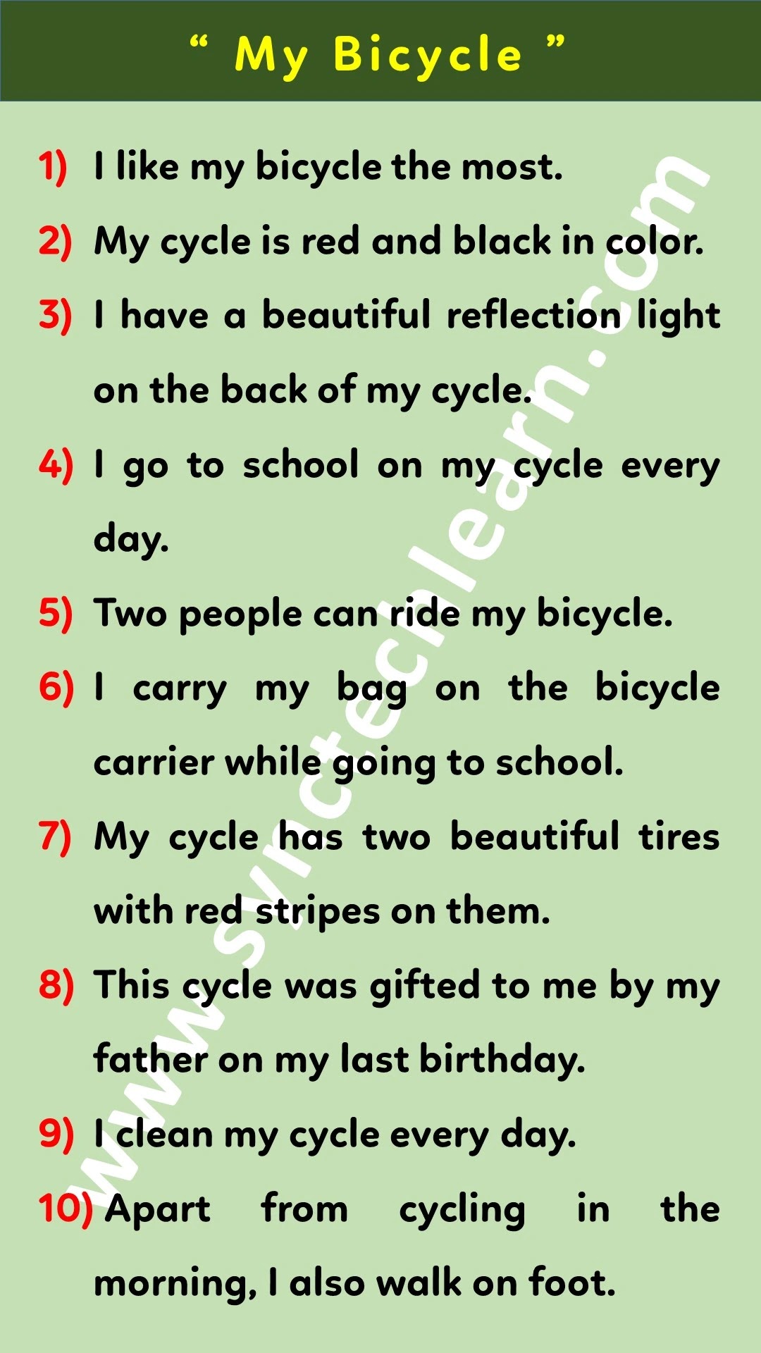 10 lines about my bicycle in english