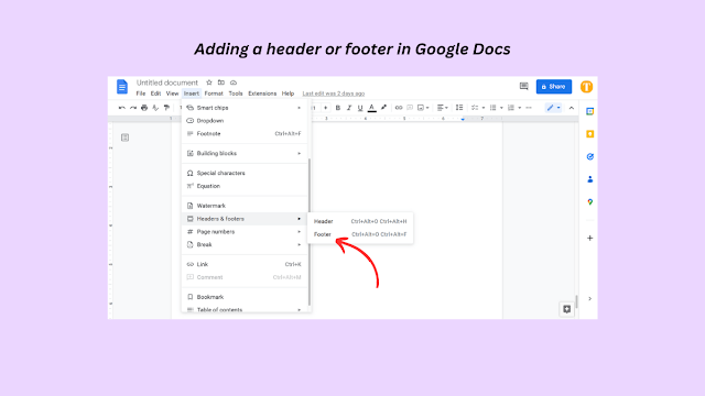 Adding in Google Docs a header or footer