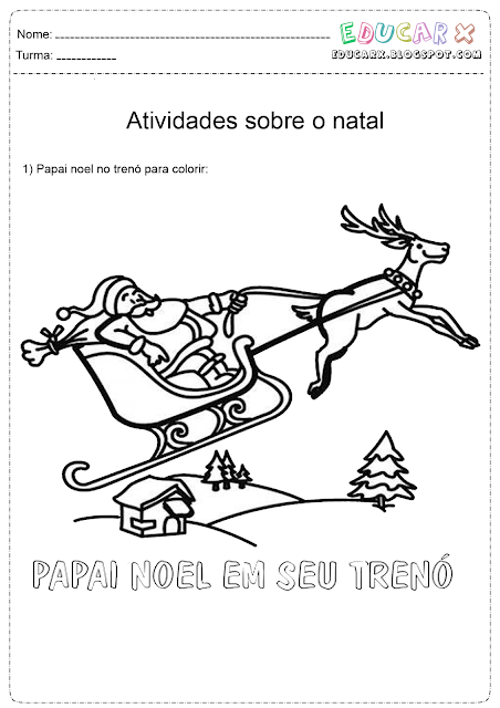 Papai noel no trenó para colorir e imprimir