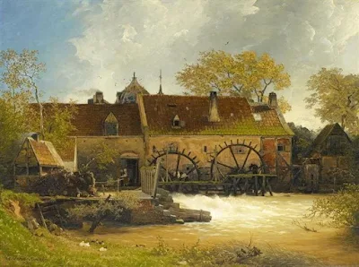 Water mill on the river painting Andreas Achenbach