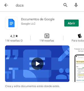 Google docs en Play store