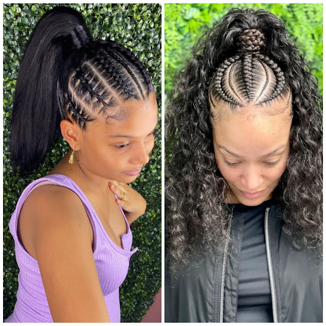 High ponytail with cornrows for black hair