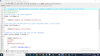 Write a C program to find the root of equation using Newton Raphson Method. Equation: 2x^3-6x^2+6x-1. pic 1