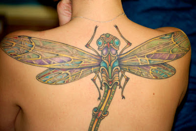 Perfect Dragonfly Tattoo Design on Back Body on Girl