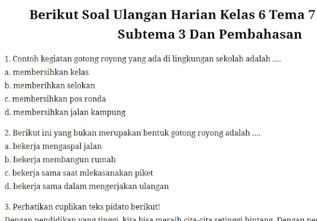 Download Soal UH Tematik Kelas 6 Tema 7 Subtema 3 Revisi 2018 Dan Kunci Jawaban