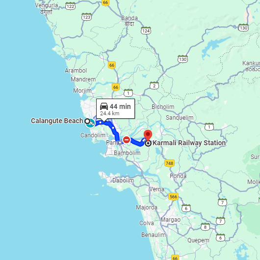 Calangute to Karmali Railway Route