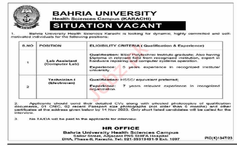 Bahria University Education Jobs In Karachi 2023