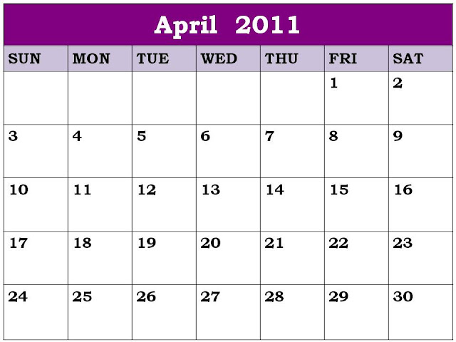 2011 calendar april easter. April 2011 Calendar