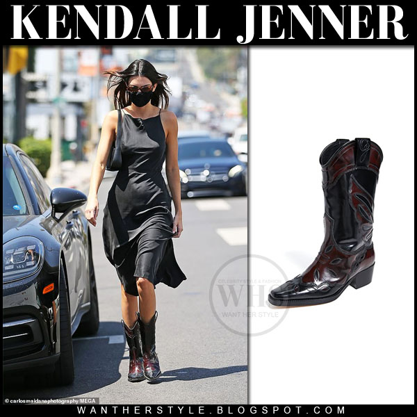 Kendall Jenner in black dress and cowboy boots