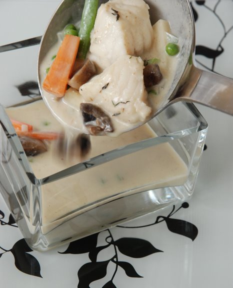 Blanquette de Lotte aux Petits Légumes (Monkfish in White-Wine Cream Sauce with Vegetables)