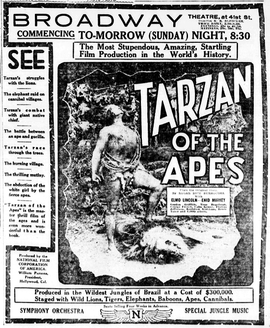 Tarzan of the Apes newspaper advertisement January 26, 1918