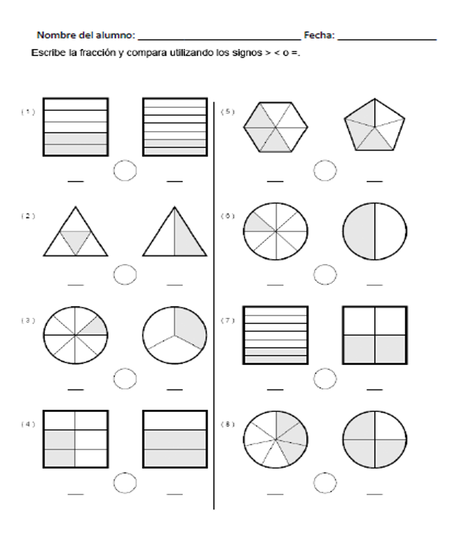 Descargar ejercicio para comparar fracciones gráficamente