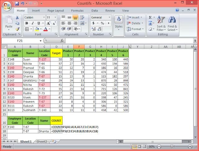 Excel COUNTIFS function