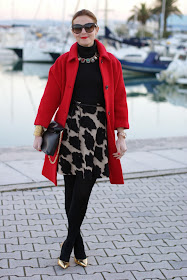 red Kiomi coat, elegant outfit, zara clutch, golden pumps, Fashion and Cookies, fashion blogger