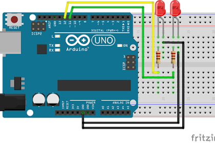 Pengontrol 2 buah LED menyala bergatian (Flip-Flop) dengan Arduino #4