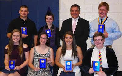Recipients of the Cougar Culture Award pose with Tri-County Principal Michael Procaccini after Honors Night on Wednesday, June 1. Top row (from left to right): Zachary Keeler, of Bellingham, Carolyn Kiely, of North Attleborough, Principal Michael Procaccini, and Tyler Thomas, of North Attleborough. Bottom row (from left to right): Shannon Zogalis, of North Attleborough, Shaina Flanagan, of Norfolk, Isabella Leonardi, of Plainville, and Katherine Pensak, of Walpole. Not pictured: Emma Mangiacotti, of Medfield.