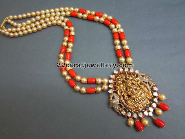Two Layer Coral Beads Set Lakshmi Pendant