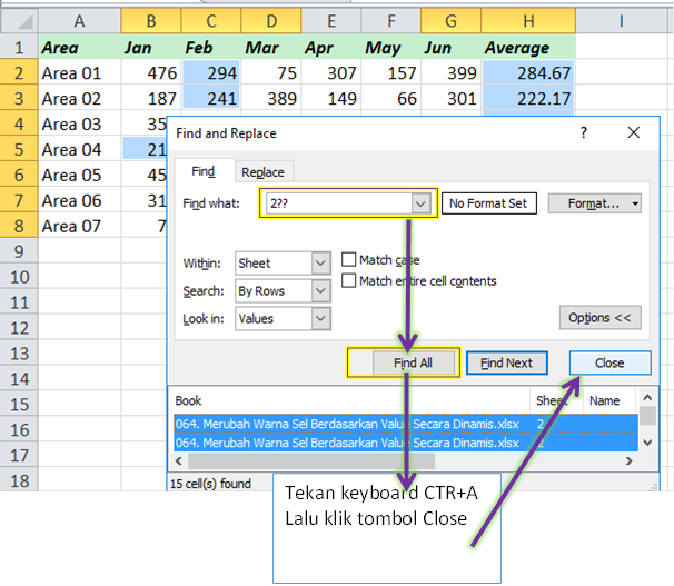 Find and Select Untuk Mewarnai Sel