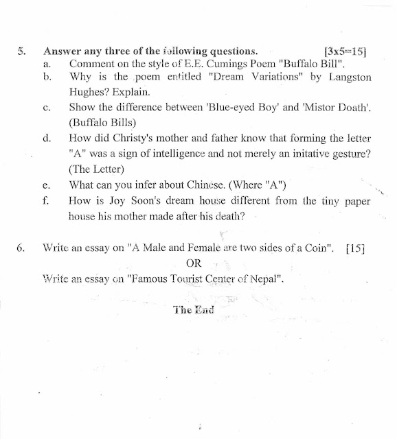 Class 11 Optional English Sample Question Paper