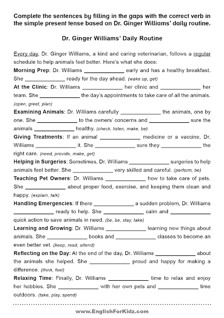 Daily routine worksheet - simple present tense exercise