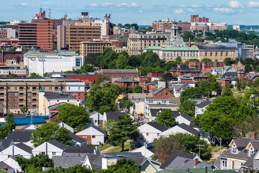 City of Portland, Maine Aerial Skyline View towards downtown summer june 2014 photo by Corey Templeton