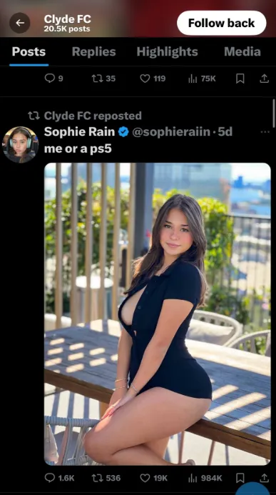 Scottish club caught reposting content of OnlyFans star on X