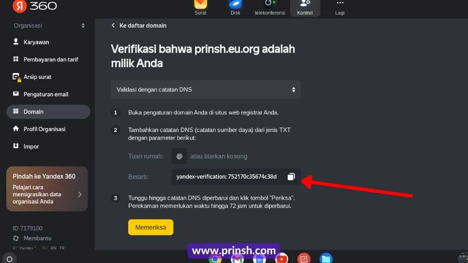 Salin ID Untuk DItambahkan Ke TXT Record Domain