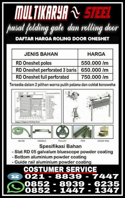 Gambar MultikaryaSteel Pusat penjualan plus pasang baru Rolling door one sheet slat daun bluescope galvalum jenis solid semi dan full perforated lubang lubang, Rolling Door slat daun jenis besi galvalum dan aluminium dan rolling door industri otomatis harga murah untuk wilayah tangerang karawaci serpong bintaro bsd pik alamsutra bogor cikeas cibubur cimanggis sentul leuwiliang cileungsi cibinong citeurep jonggol gunungputri tangerang karawang cikampek cikarang subang jakarta bekasi dan wilayah jawa barat lainnya