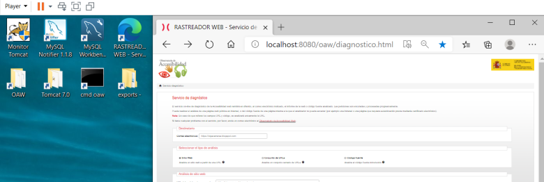 Página del Rastreador OAW corriendo en una máquina virtual que tiene instalada Tomcat y MySQL.