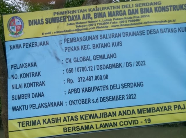 Proyek Drainase Ta 2022 Milik Dinas SDABMBK Deli Serdang Diduga Dikerjakan Asal Jadi 