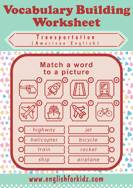 Vocabulary matching transportation worksheet