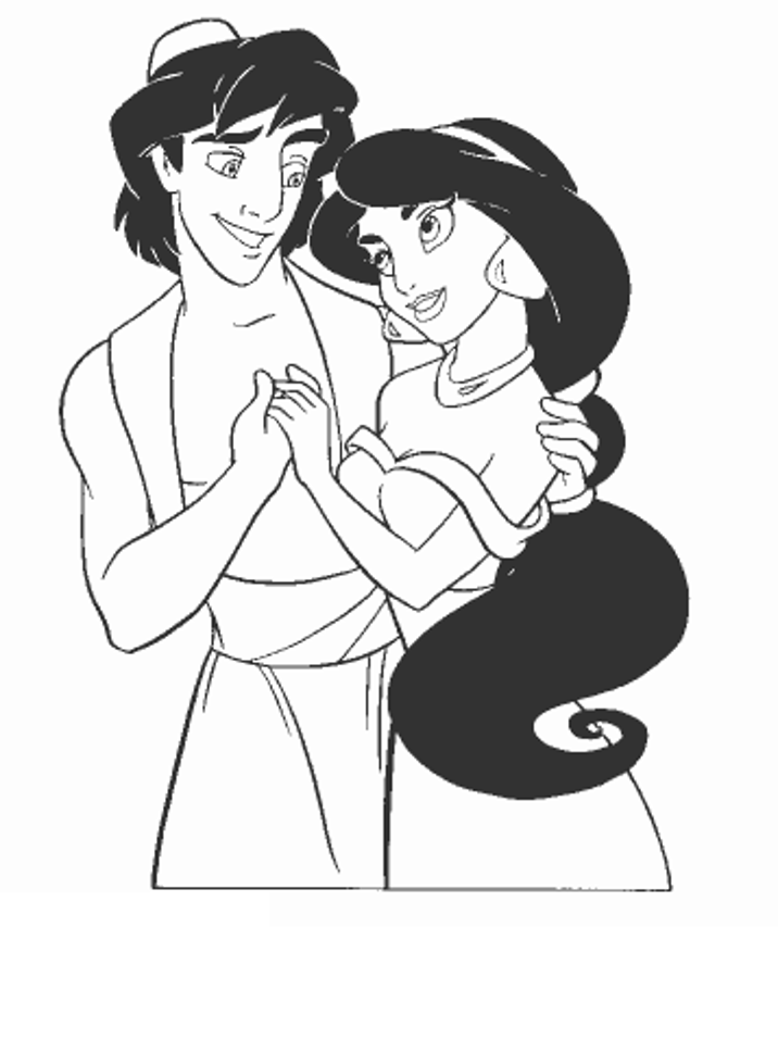 Disney Cartoon Coloring Pages "Princess Jasmine and Aladdin"