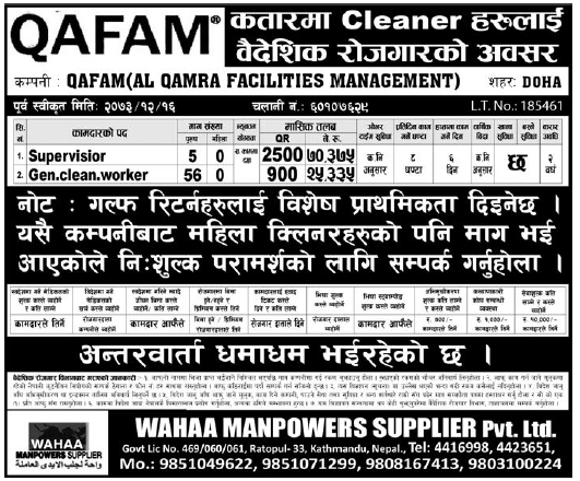 Jobs in Qatar for Nepali, Salary Rs 70,375