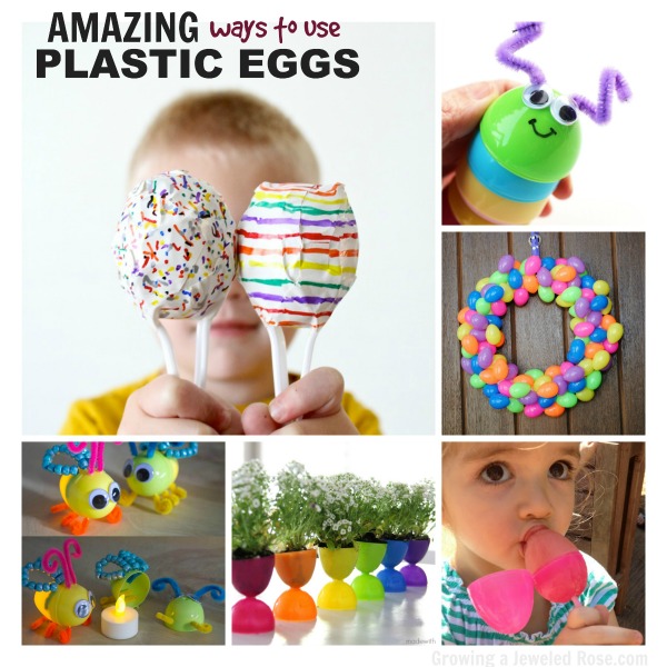 25+ fun & creative ways to use plastic Easter eggs.  Don't toss them or store them away; try these fun ideas instead! #plasticeastereggcrafts #plasticeggcrafts #plasticeastereggs #eastereggcraftsforkids #growingajeweledrose