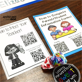 Need some fresh ideas for Back to School Night?  Come read all about how I set up my scavenger hunt, full of stations, information for families, using QR codes to help save paper, and even set up a practicing at home display for parents full of activities and printables for families to use at home with their student.  So many fun ideas for an elementary Open House! You can even check out my giving tree display!
