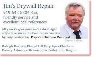 Call Jim 919-542-5336 - Removing Popcorn Texture Cary, NC.