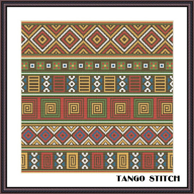 African ornament bright cross stitch pattern - Tango Stitch