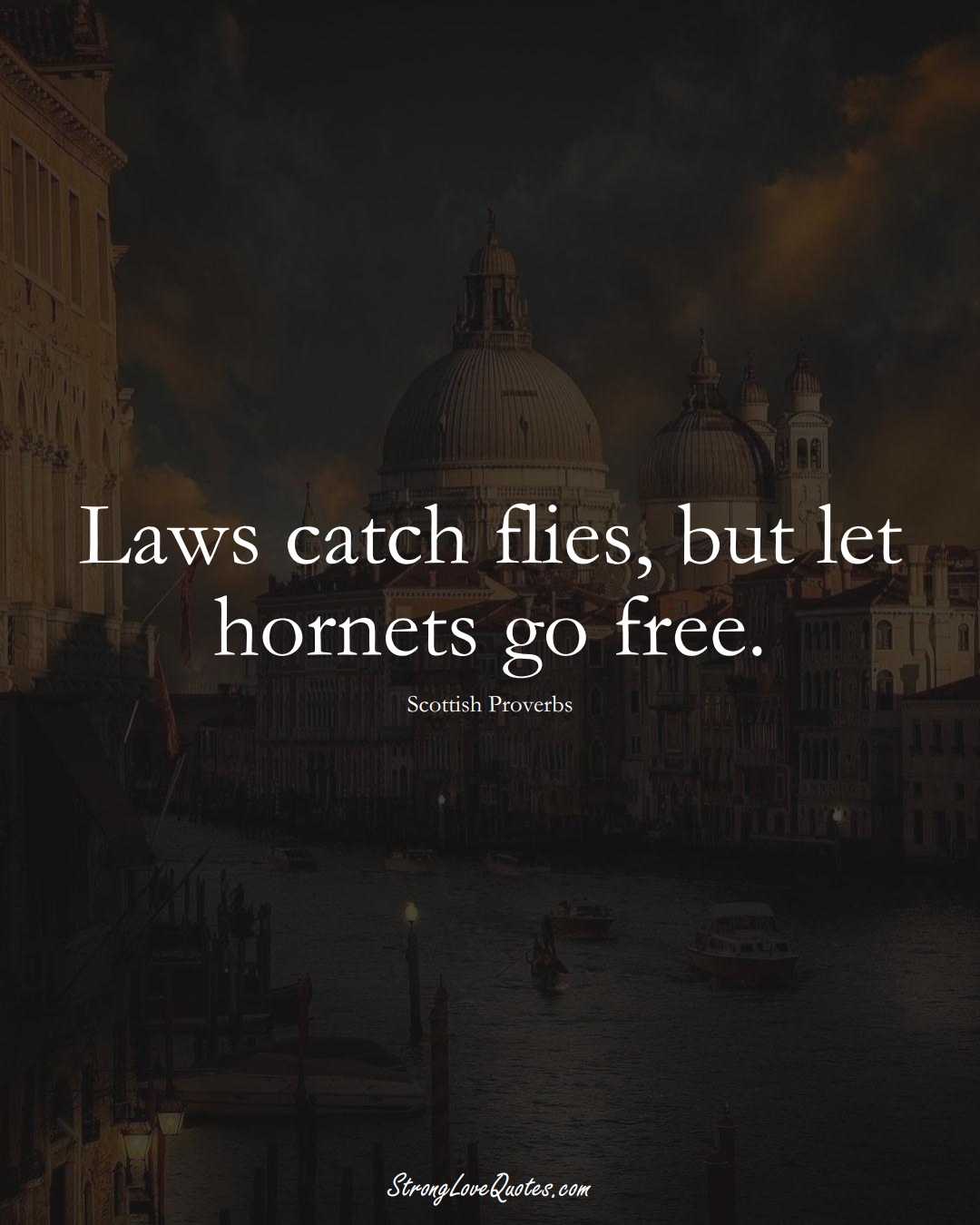 Laws catch flies, but let hornets go free. (Scottish Sayings);  #EuropeanSayings