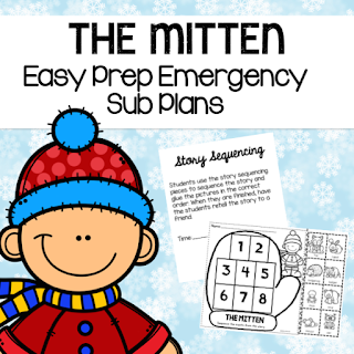 The Mitten Sub plans. Included are a full days worth of common core aligned kindergarten activities.  These work great for a stress free day off