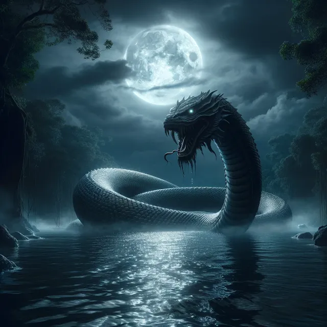 Imagen de una serpiente gigante emergiendo de la laguna de Tiscapa en Managua, Nicaragua.