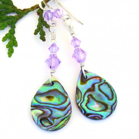 colorful paua abalone shell teardrop jewelry swarovski crystals