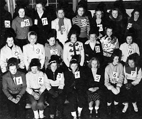 A black and white photograph of the 1939 winter carnival court. 