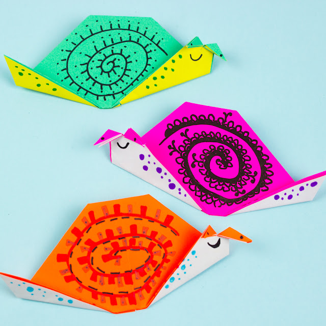how to make easy origami snails -fun origami craft for kids and families