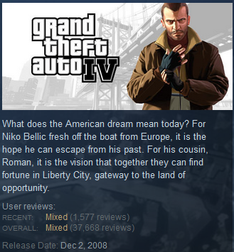 Grand Theft Auto IV Steam Powered user reviews PC version