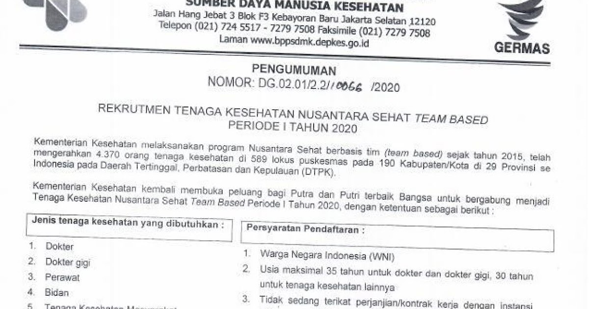 Pendaftaran Nusantara Sehat Kementerian Kesehatan